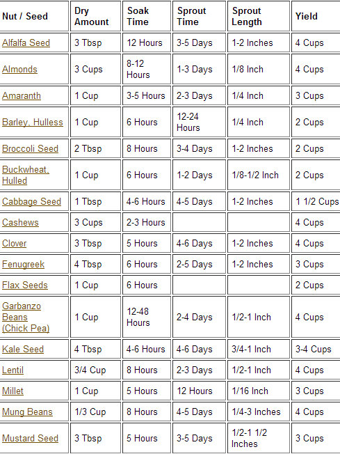 Soaking Nuts And Seeds Chart